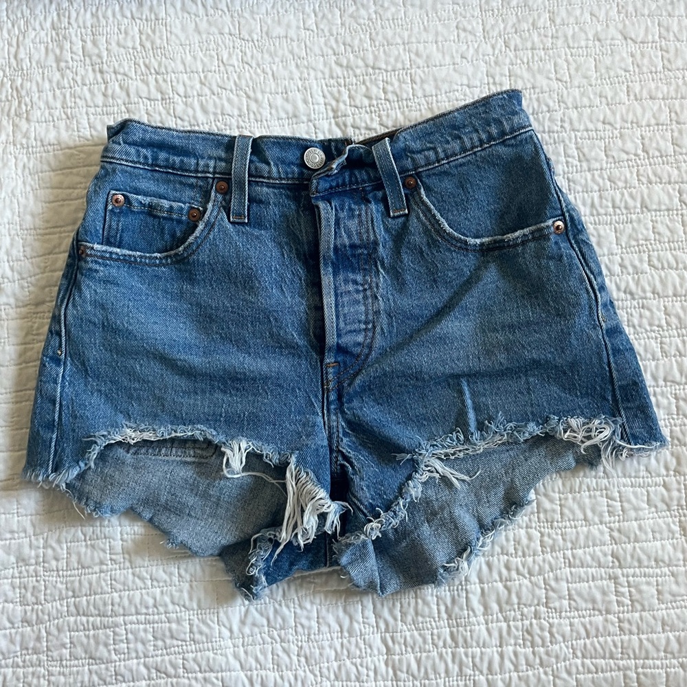 Levi's Blue Distressed Denim Shorts 501 Size 24